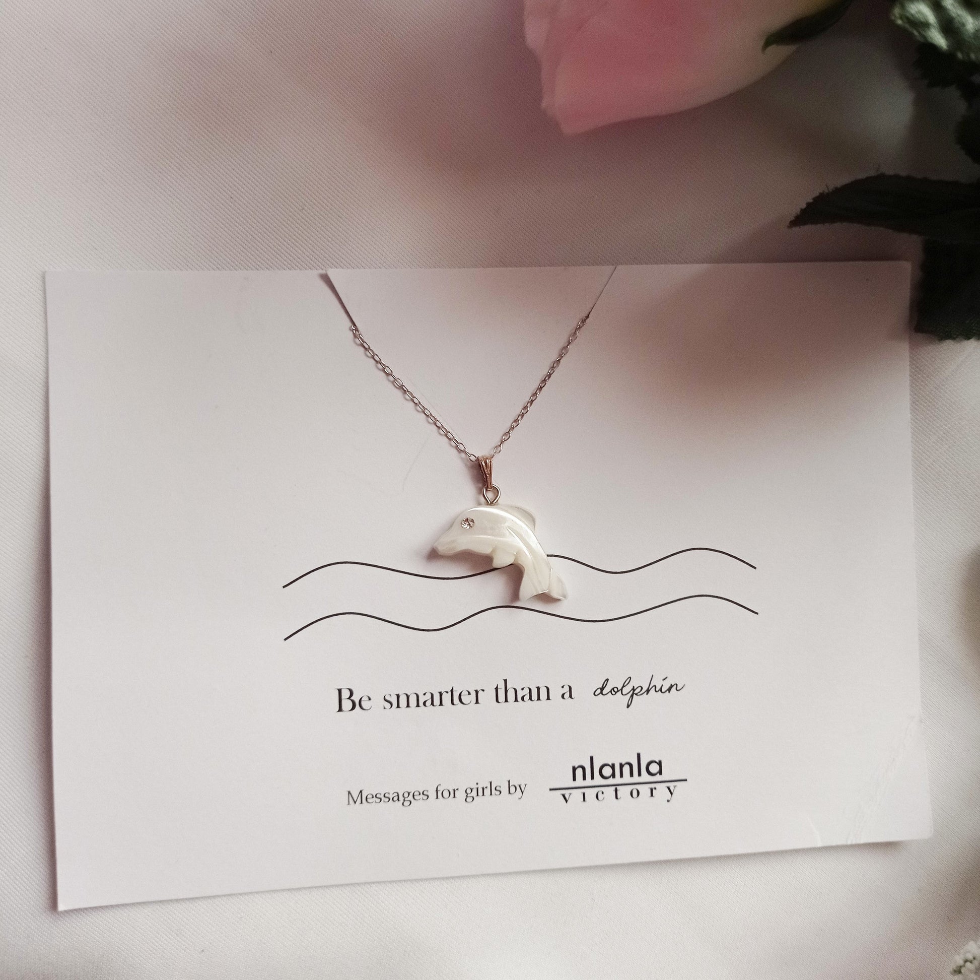 Dolphin necklace on 18 inch Sterling Silver Chain, Be Smarter Than A Dolphin Message, Personalised Gift, Affirmation Necklace, Affirmation Gift, Unique Gift Idea | by nlanlaVictory-3