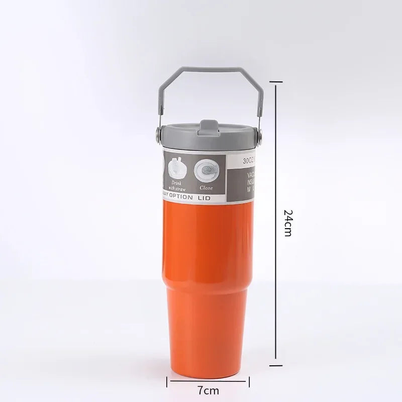 900ML Stainless Steel Thermos Mug With Straw Keeps Cold and Heat Thermal Mug Tumbler Outdoor Sports Thermal Water Bottle