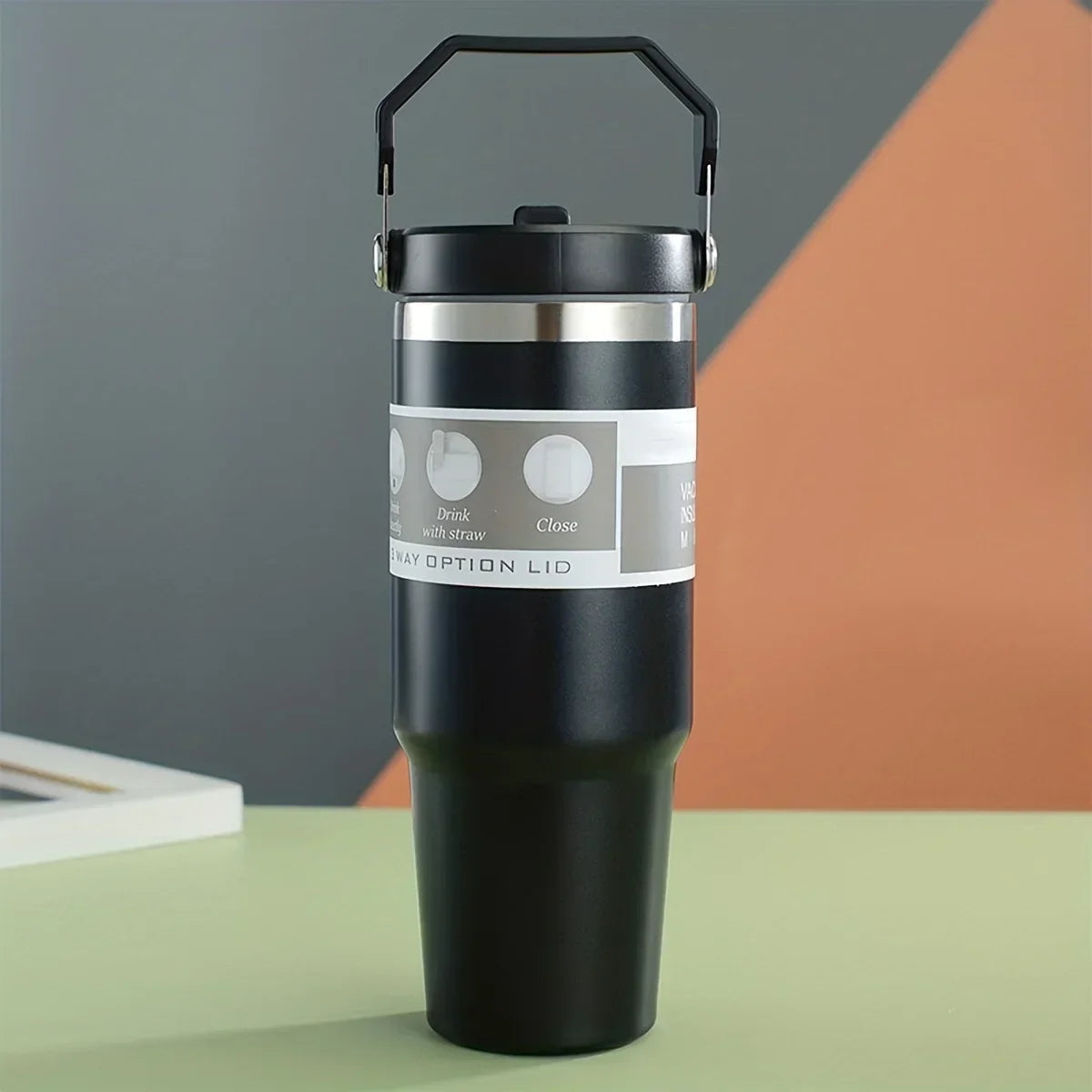 900ML Stainless Steel Thermos Mug With Straw Keeps Cold and Heat Thermal Mug Tumbler Outdoor Sports Thermal Water Bottle