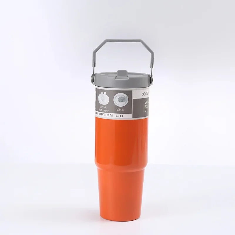 900ML Stainless Steel Thermos Mug With Straw Keeps Cold and Heat Thermal Mug Tumbler Outdoor Sports Thermal Water Bottle