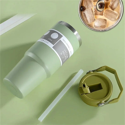 900ML Stainless Steel Thermos Mug With Straw Keeps Cold and Heat Thermal Mug Tumbler Outdoor Sports Thermal Water Bottle